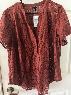 torrid Rust-Tone Floral Lace V-Neck Blouse